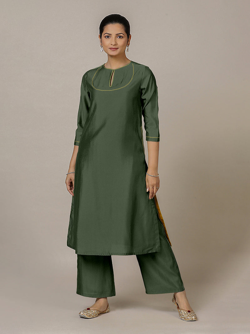Zoya x Rozaana | A Line Kurta in Pine Green with Thread Work | Coords or Only Kurta-Binks