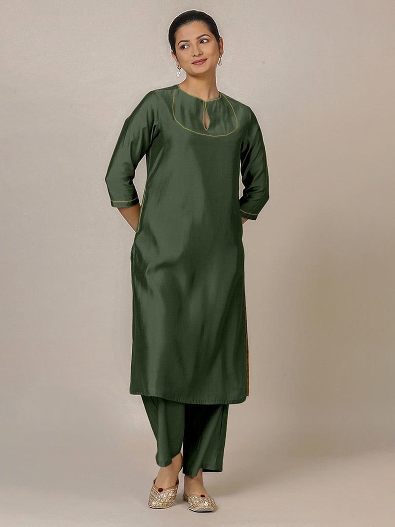 Zoya x Rozaana | A Line Kurta in Pine Green with Thread Work | Coords or Only Kurta-Binks