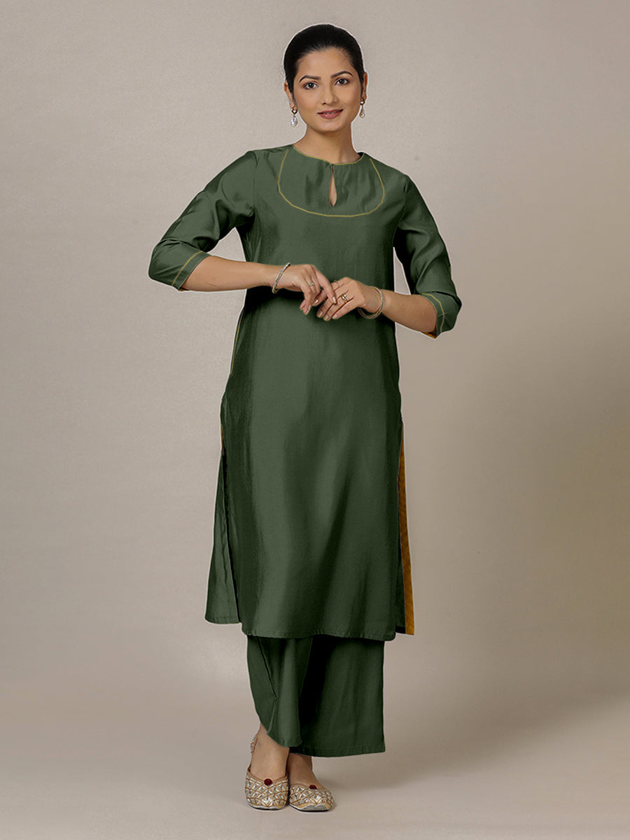 Zoya x Rozaana Kurta, in Green Viscose, featuring three quarter sleeves and keyhole neckline, made for daily & work (view 6).