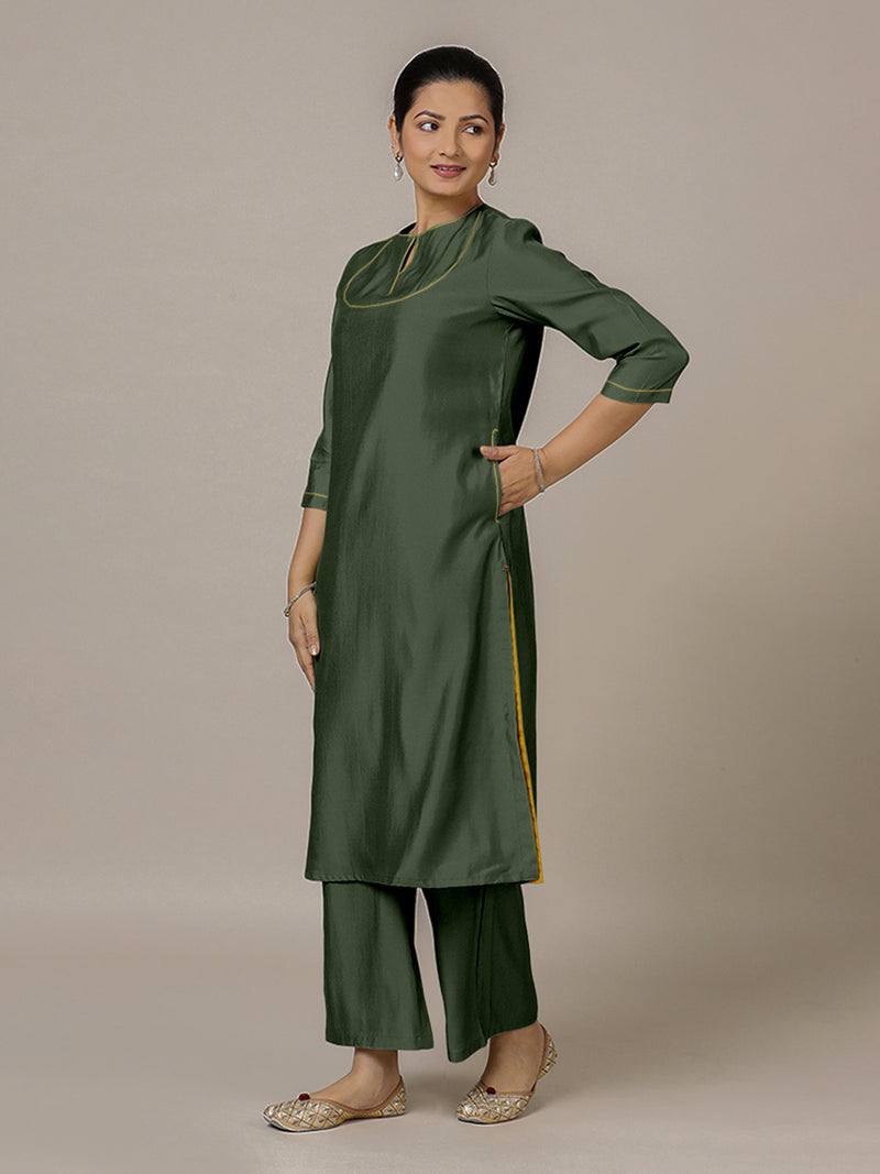 Zoya x Rozaana | A Line Kurta in Pine Green with Thread Work | Coords or Only Kurta-Binks
