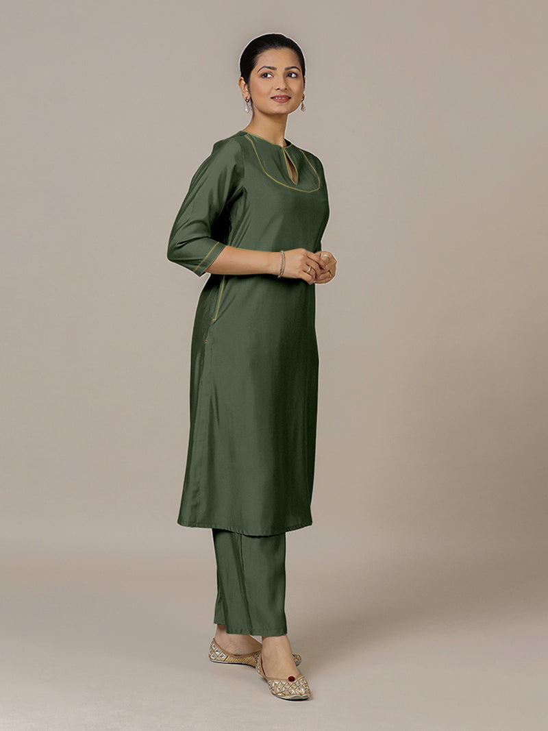 Zoya x Rozaana | A Line Kurta in Pine Green with Thread Work | Coords or Only Kurta-Binks