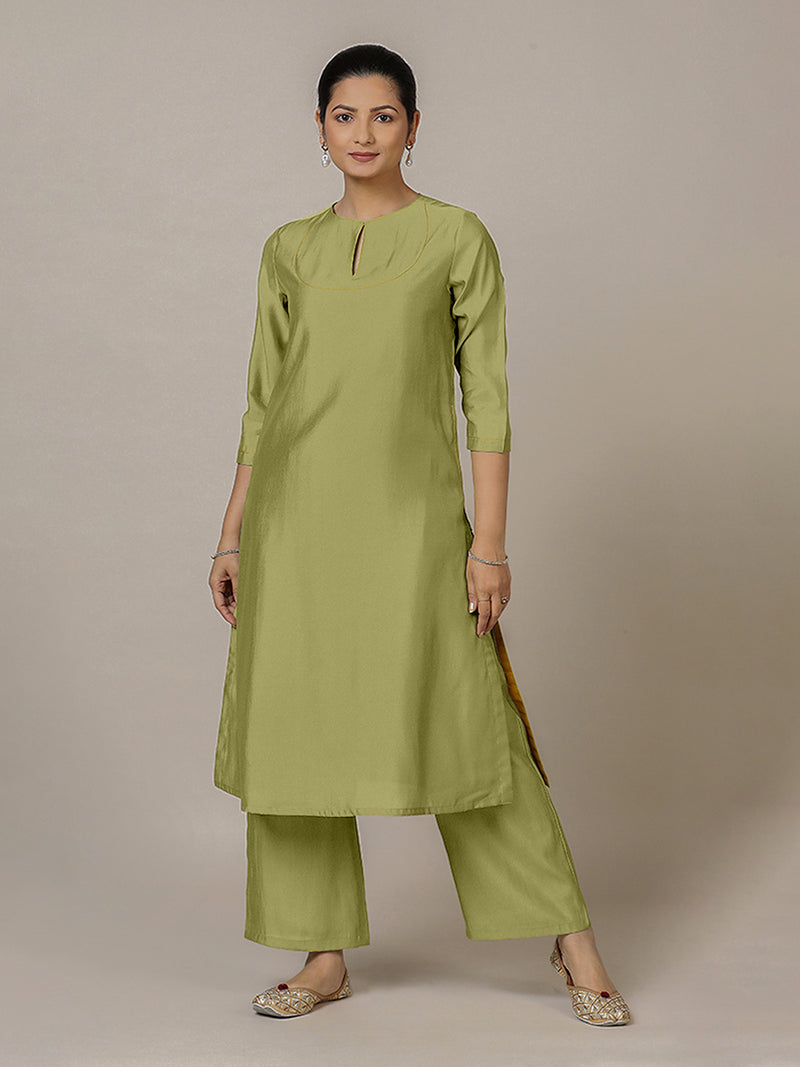 Zoya x Rozaana | A Line Kurta in Pista Green with Thread Work | Coords or Only Kurta-Binks