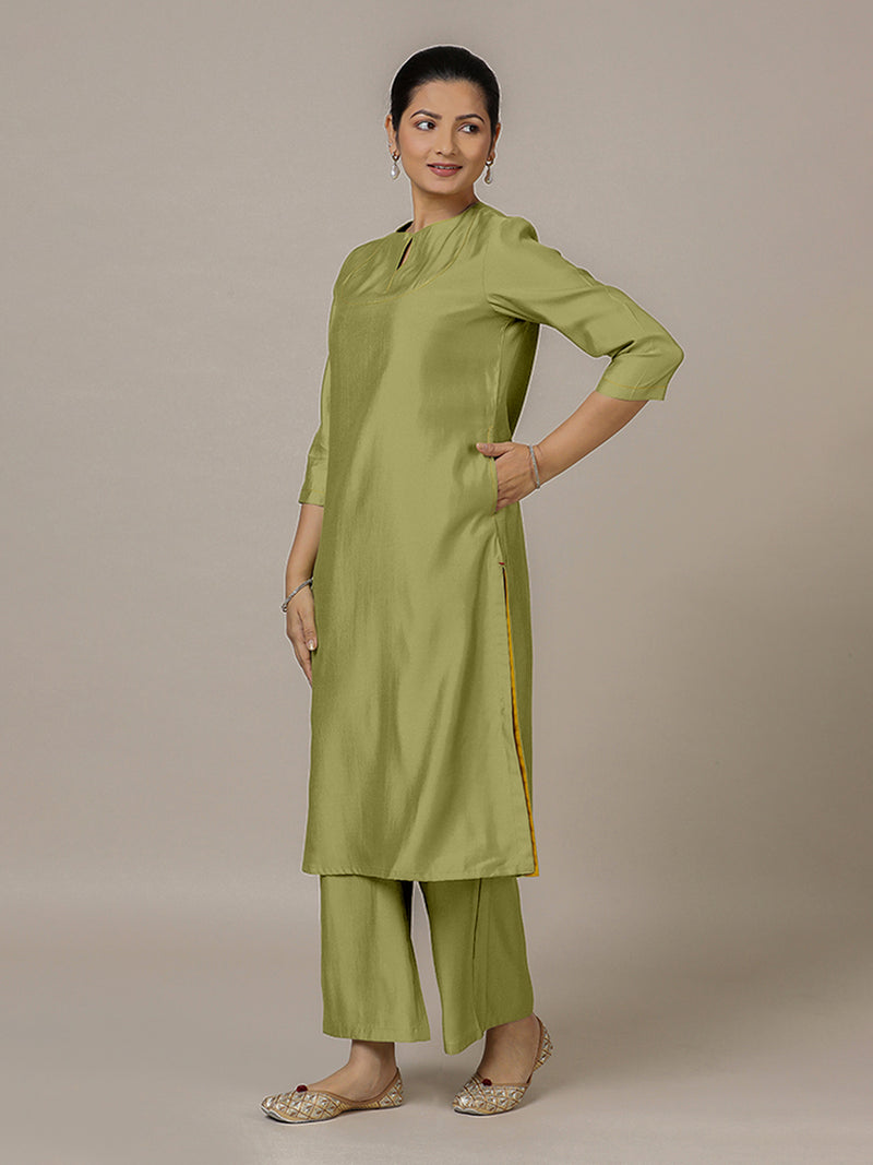 Zoya x Rozaana | A Line Kurta in Pista Green with Thread Work | Coords or Only Kurta-Binks