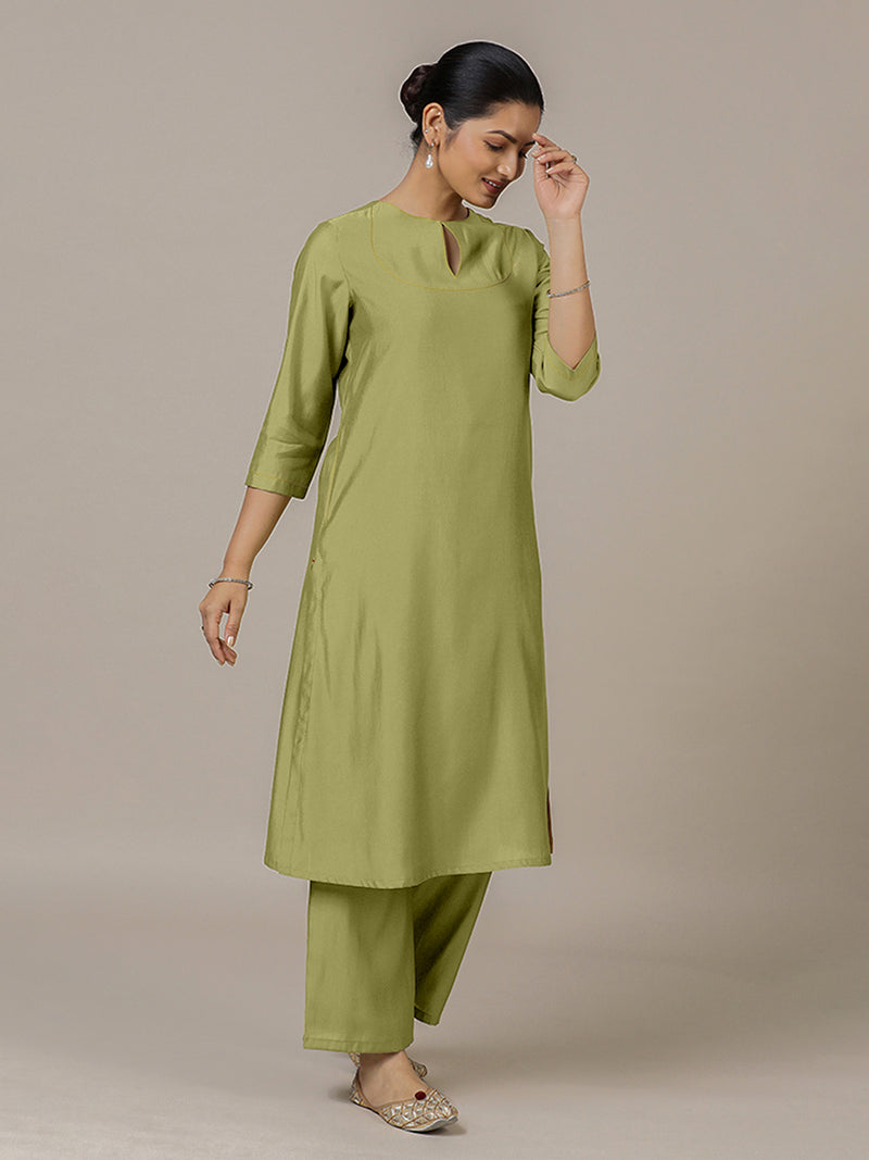 Zoya x Rozaana | A Line Kurta in Pista Green with Thread Work | Coords or Only Kurta-Binks