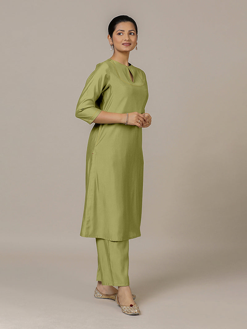 Zoya x Rozaana | A Line Kurta in Pista Green with Thread Work | Coords or Only Kurta-Binks