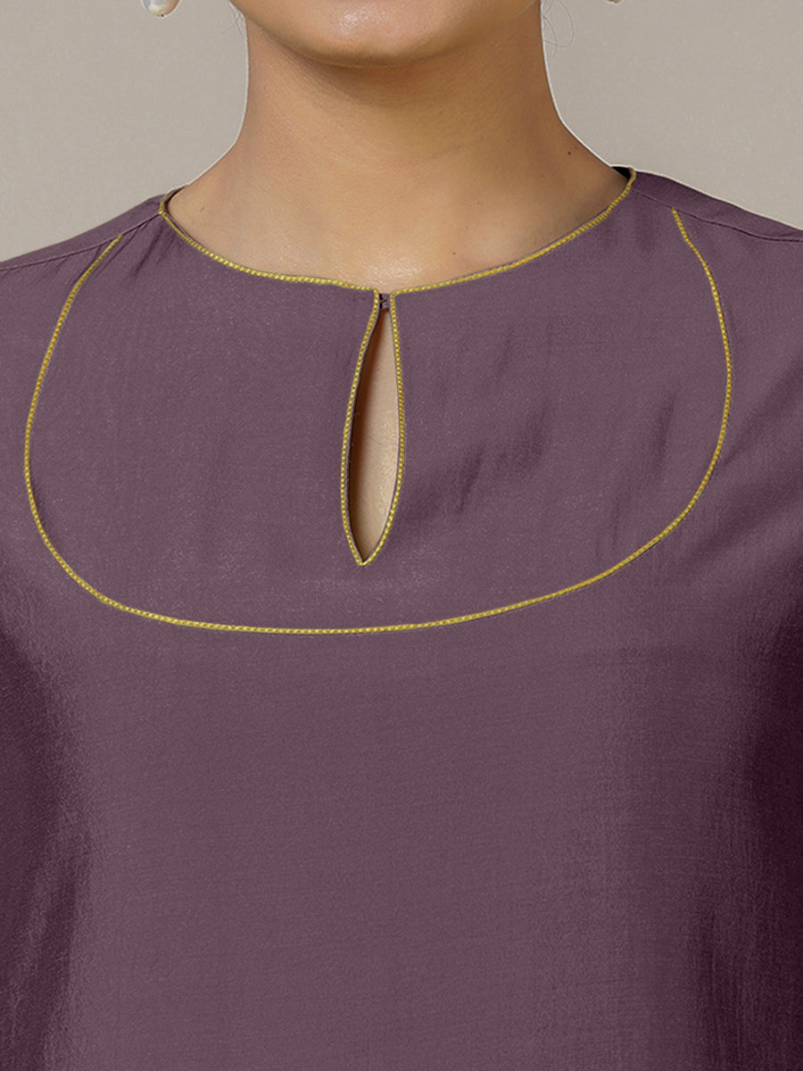 Zoya x Rozaana Kurta, in Purple Viscose, featuring three quarter sleeves and keyhole neckline, made for daily & work (view 3).