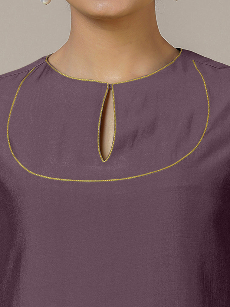 Zoya x Rozaana Kurta, in Purple Viscose, featuring three quarter sleeves and keyhole neckline, made for daily & work (view 3).