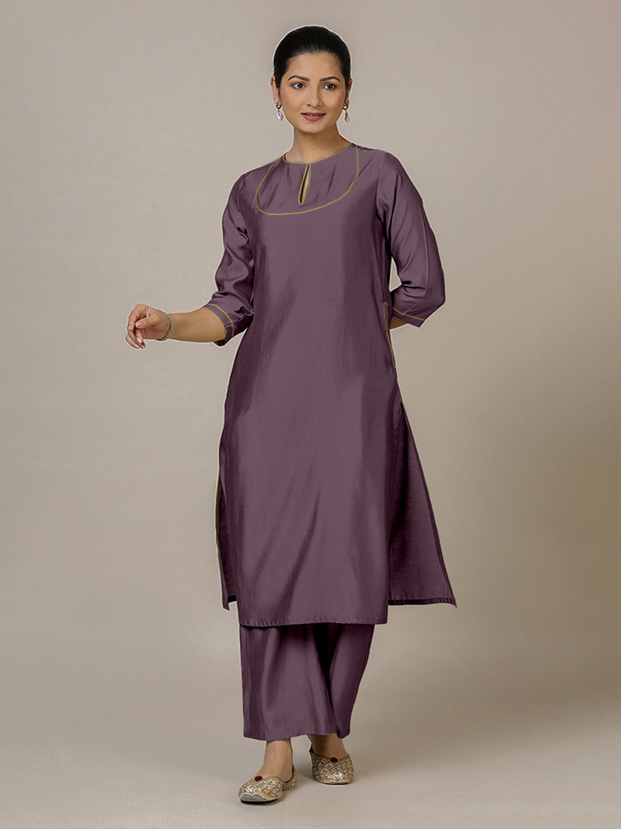 Zoya x Rozaana Kurta, in Purple Viscose, featuring three quarter sleeves and keyhole neckline, made for daily & work (view 6).