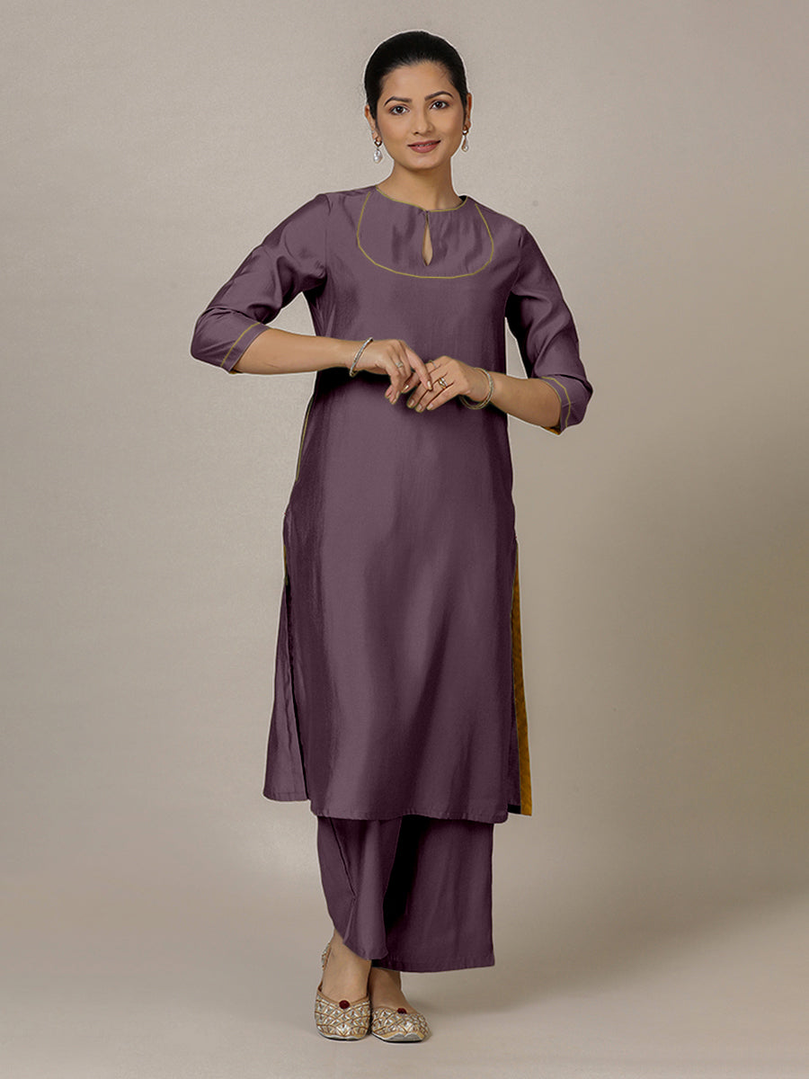 Zoya x Rozaana Kurta, in Purple Viscose, featuring three quarter sleeves and keyhole neckline, made for daily & work (view 7).