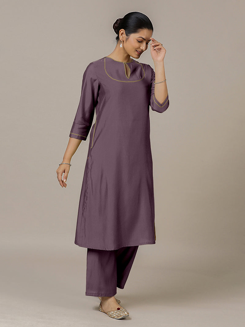 Zoya x Rozaana | A Line Kurta in Purple Mauve with Thread Work | Coords or Only Kurta-Binks