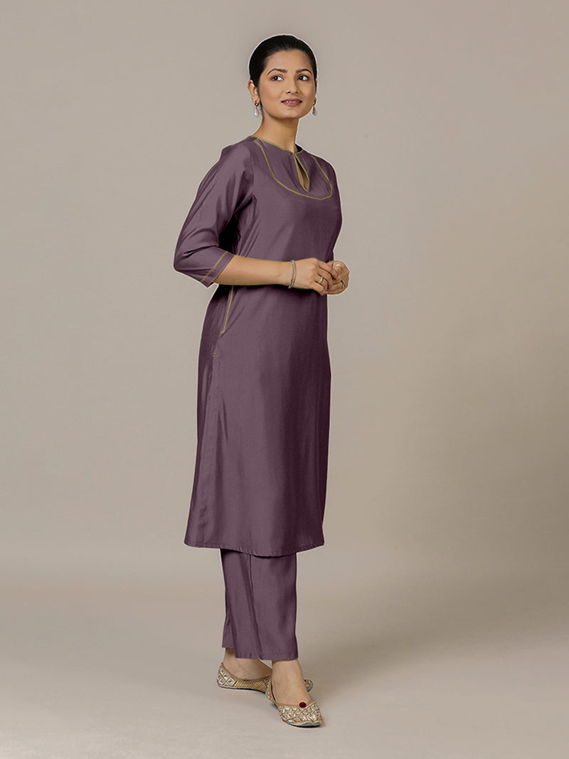 Zoya x Rozaana | A Line Kurta in Purple Mauve with Thread Work | Coords or Only Kurta-Binks