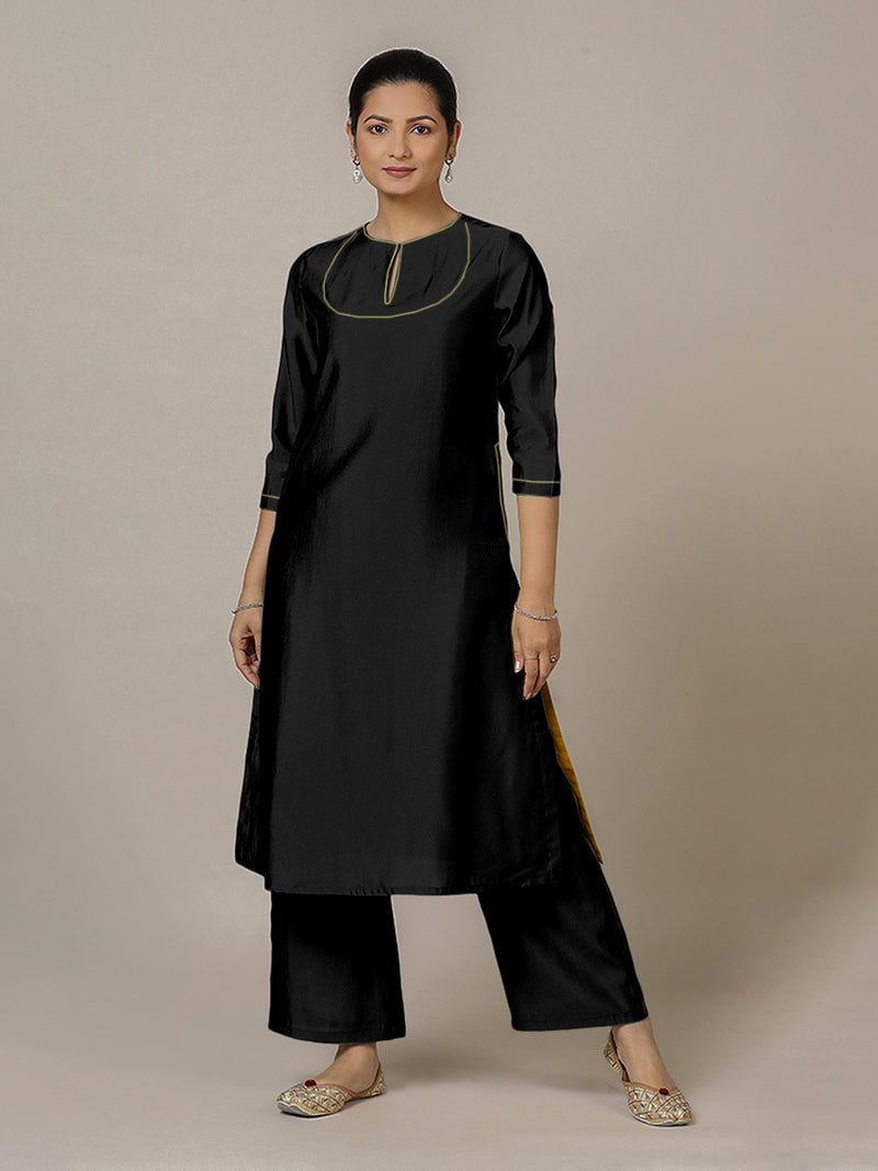 Zoya x Rozaana | A Line Kurta in Raven Black with Thread Work | Coords or Only Kurta-Binks