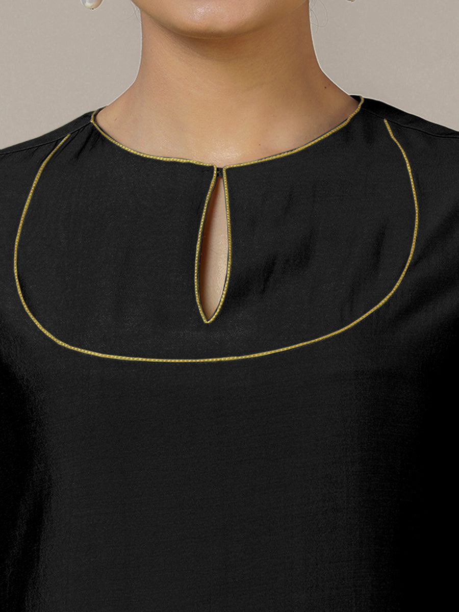Zoya x Rozaana Kurta, in Black Viscose, featuring three quarter sleeves and keyhole neckline, made for daily & work (view 3).