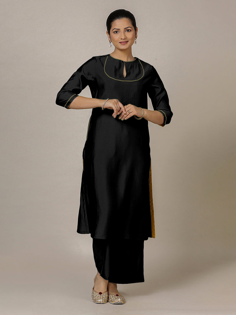 Zoya x Rozaana | A Line Kurta in Raven Black with Thread Work | Coords or Only Kurta-Binks