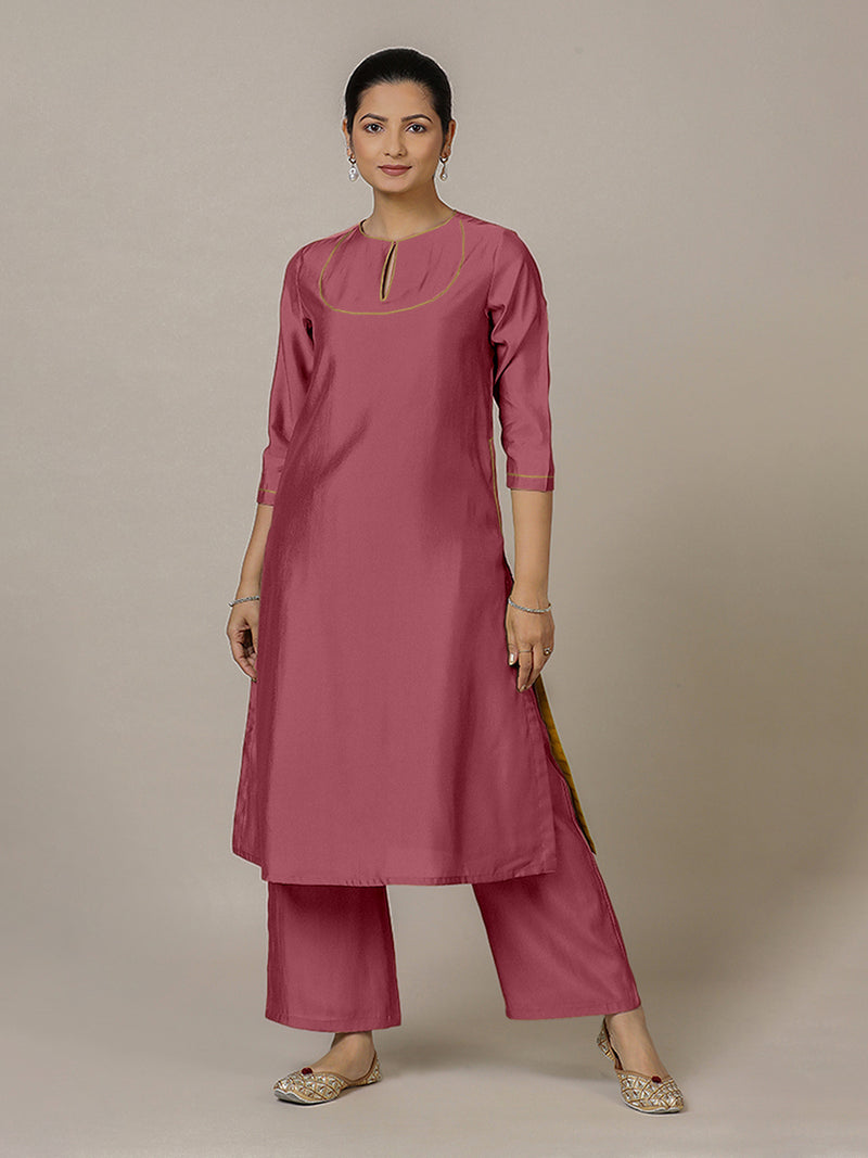 Zoya x Rozaana | A Line Kurta in Rose Pink with Thread Work | Coords or Only Kurta-Binks