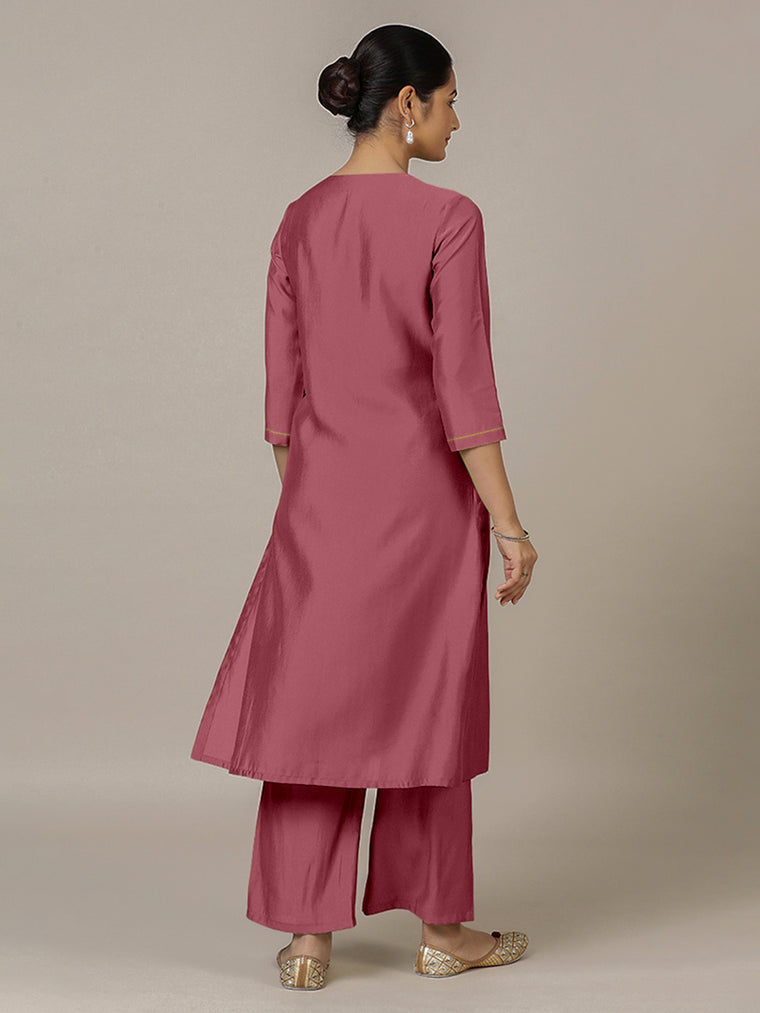 Zoya x Rozaana Kurta, in Pink Viscose, featuring three quarter sleeves and keyhole neckline, made for daily & work (view 2).