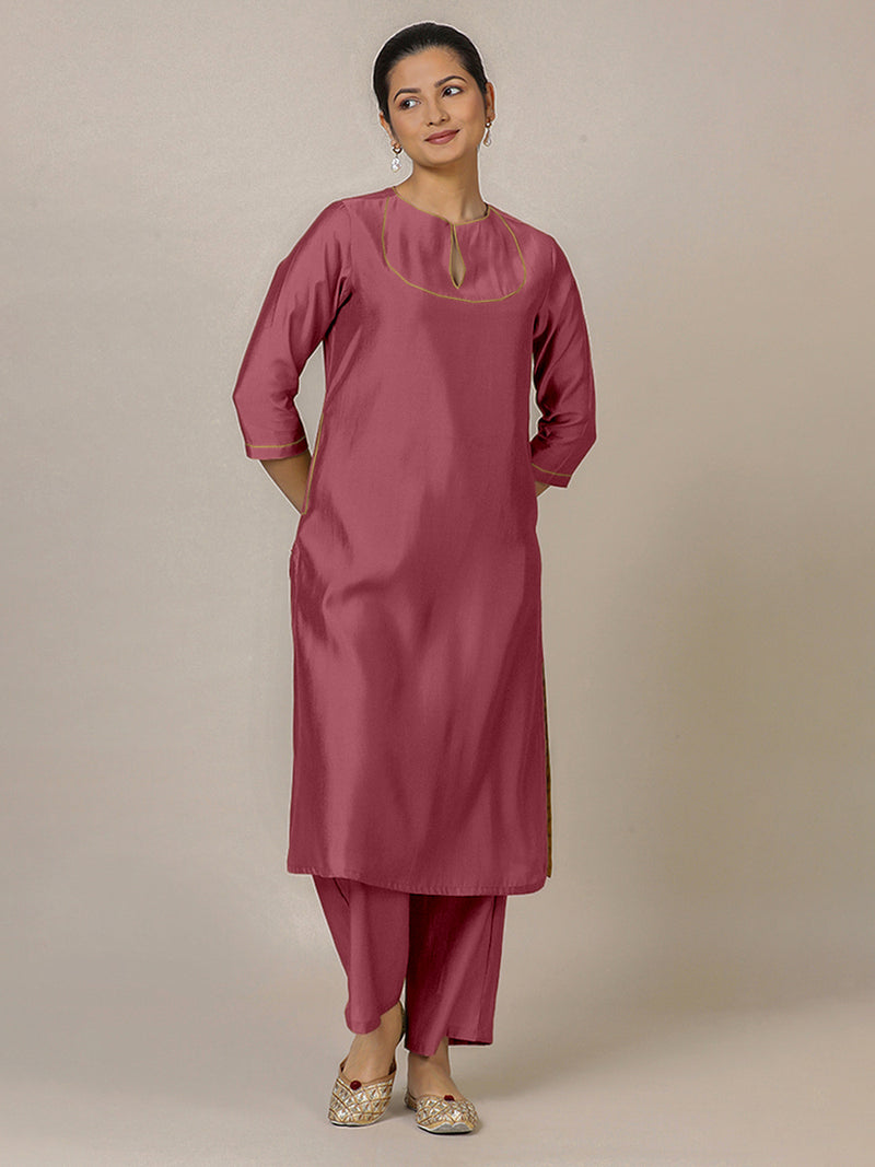 Zoya x Rozaana | A Line Kurta in Rose Pink with Thread Work | Coords or Only Kurta-Binks