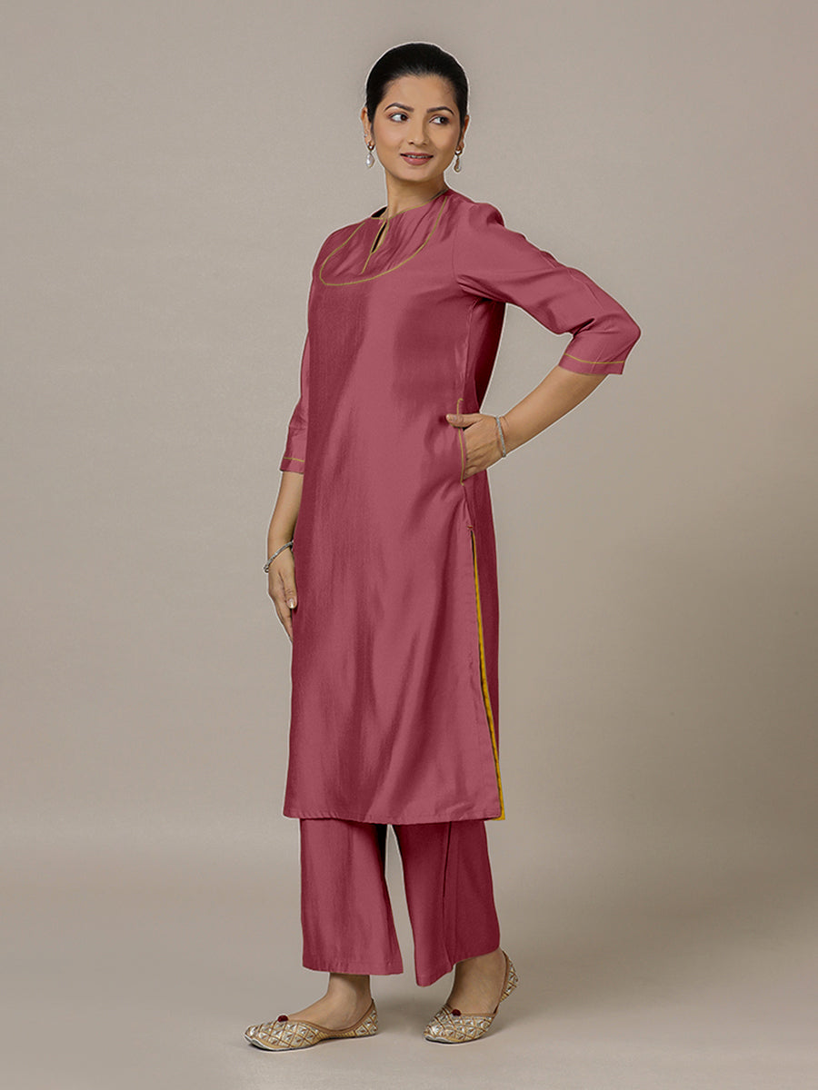Zoya x Rozaana Kurta, in Pink Viscose, featuring three quarter sleeves and keyhole neckline, made for daily & work (view 8).