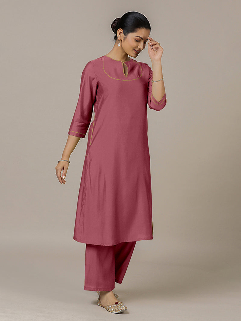 Zoya x Rozaana | A Line Kurta in Rose Pink with Thread Work | Coords or Only Kurta-Binks