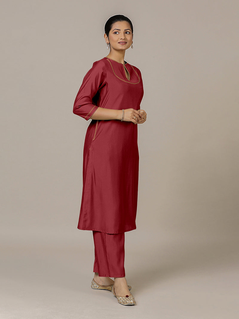 Zoya x Rozaana | A Line Kurta in Scarlet Red with Thread Work | Coords or Only Kurta-Binks
