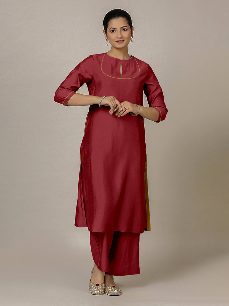 Zoya x Rozaana | A Line Kurta in Scarlet Red with Thread Work | Coords or Only Kurta-Binks