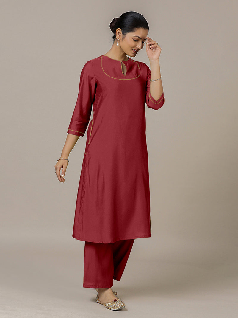 Zoya x Rozaana | A Line Kurta in Scarlet Red with Thread Work | Coords or Only Kurta-Binks