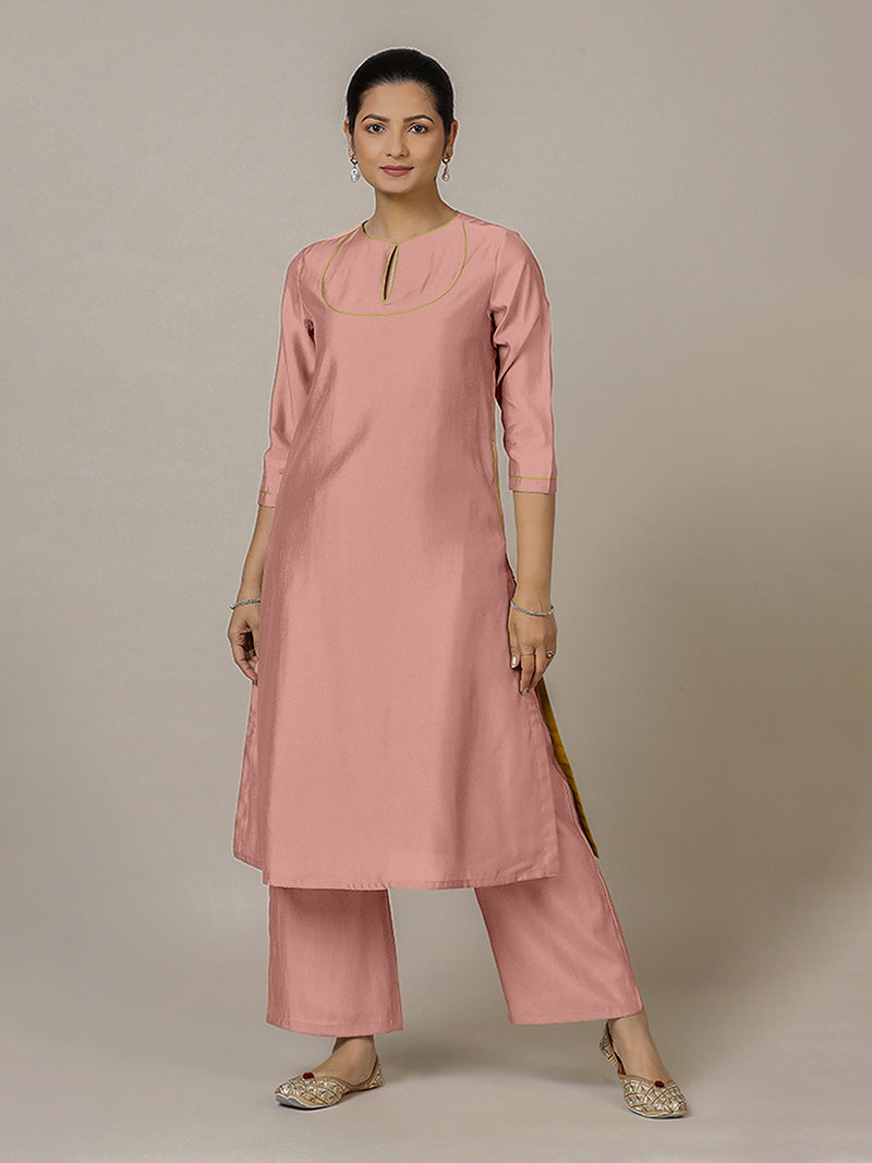 Zoya x Rozaana | A Line Kurta in Sea Pink with Thread Work | Coords or Only Kurta-Binks