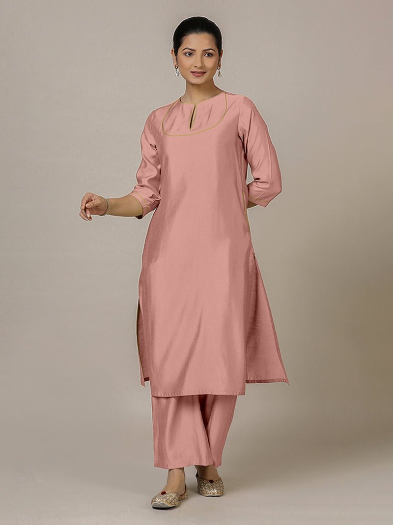 Zoya x Rozaana | A Line Kurta in Sea Pink with Thread Work | Coords or Only Kurta-Binks