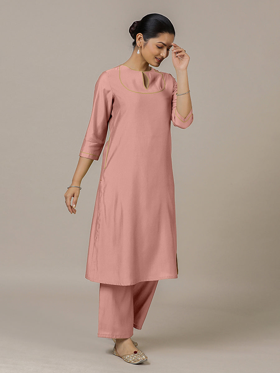 Zoya x Rozaana Kurta, in Pink Viscose, featuring three quarter sleeves and keyhole neckline, made for daily & work (view 8).