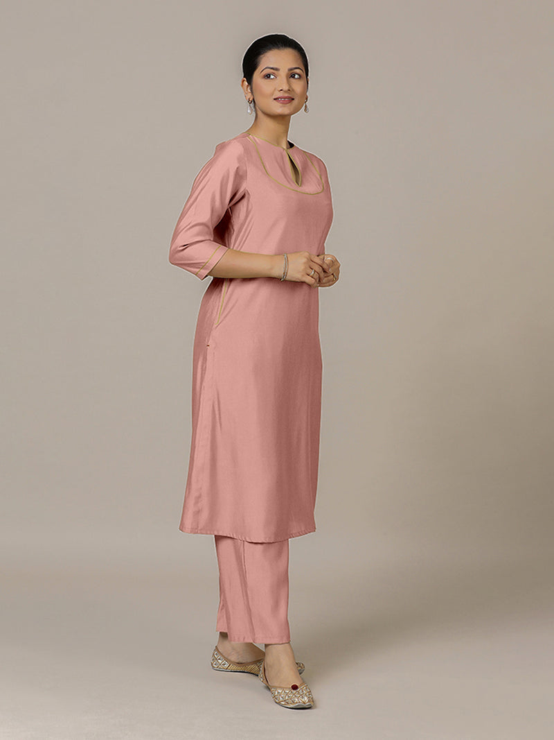 Zoya x Rozaana | A Line Kurta in Sea Pink with Thread Work | Coords or Only Kurta-Binks