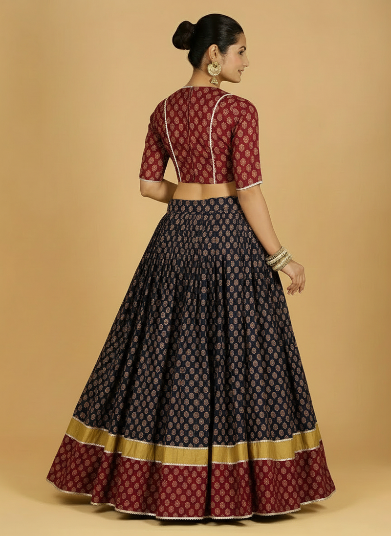 Aarohi x Tyohaar | Red, Yellow & Black Navratri Handblock Printed Lehenga Set-Binks