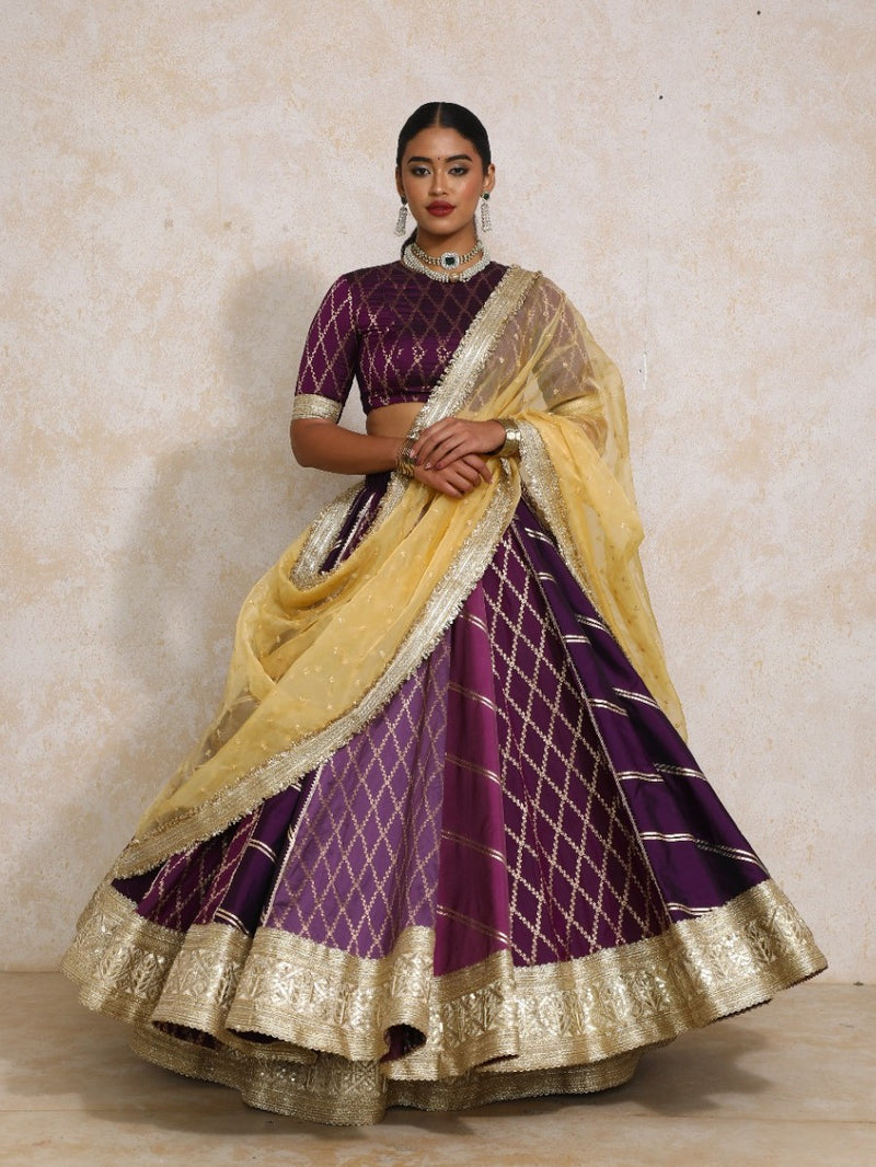 Afsana x Tyohaar | Purple Vine Mesh Brocade FlareFit™ Lehenga Set with Dupatta-Binks