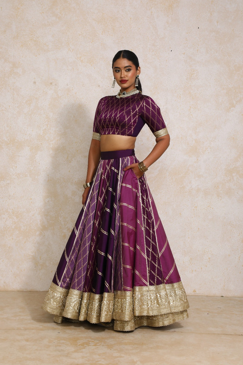 Afsana x Tyohaar | Purple Vine Mesh Brocade FlareFit™ Lehenga Set with Dupatta-Binks