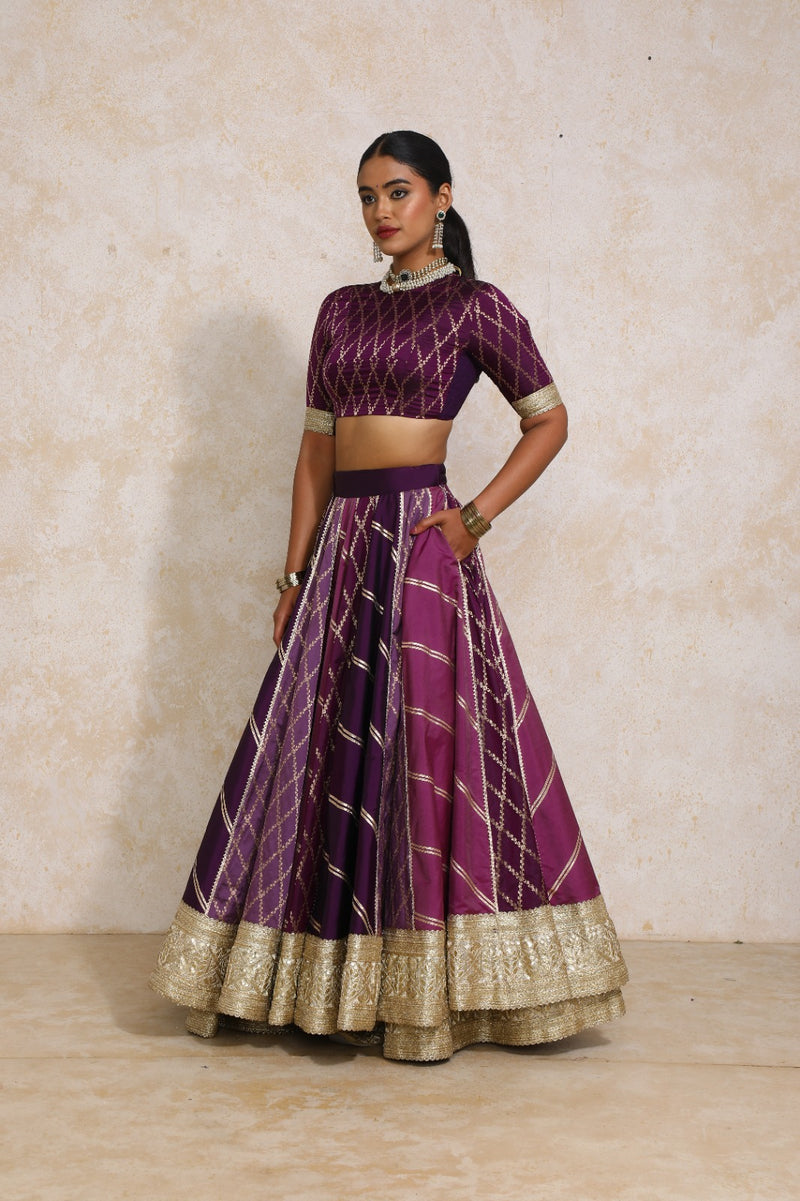 Afsana x Tyohaar | Purple Vine Mesh Brocade FlareFit™ Lehenga Set with Dupatta-Binks