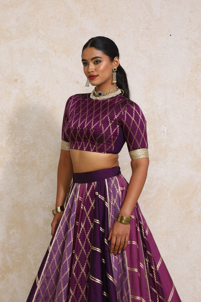 Afsana x Tyohaar | Purple Vine Mesh Brocade FlareFit™ Lehenga Set with Dupatta-Binks