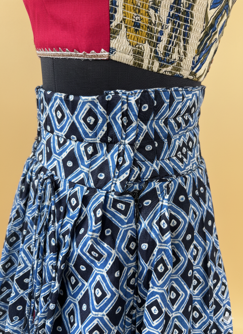 Amba x Tyohaar | Blue & Green Navratri Handblock Printed Lehenga Set-Binks