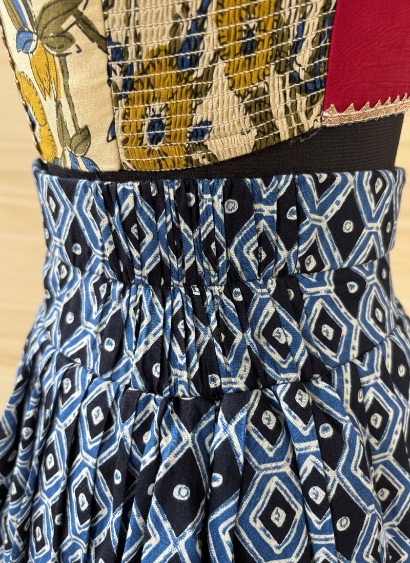 Amba x Tyohaar | Blue & Green Navratri Handblock Printed Lehenga Set-Binks