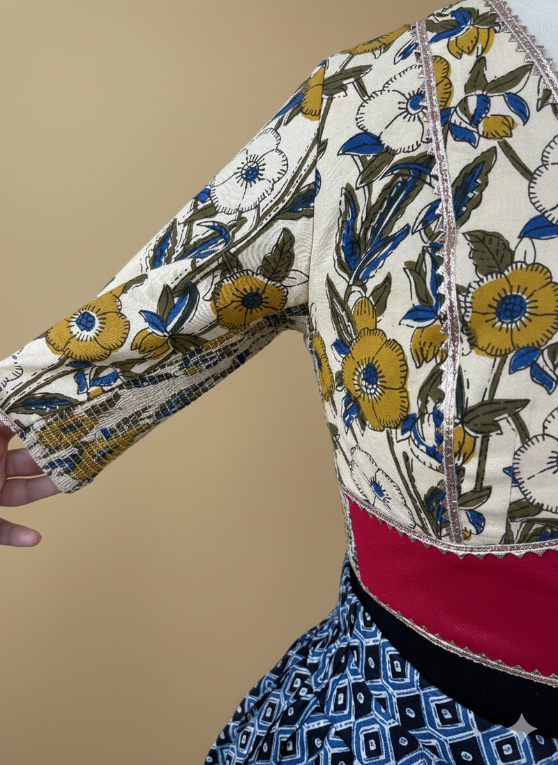 Amba x Tyohaar | Blue & Green Navratri Handblock Printed Lehenga Set-Binks