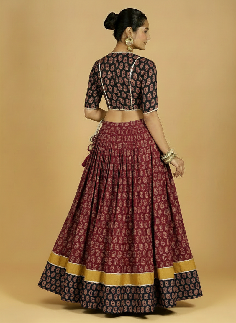Anant x Tyohaar | Yellow, Black & Red Navratri Handblock Printed Lehenga Set-Binks