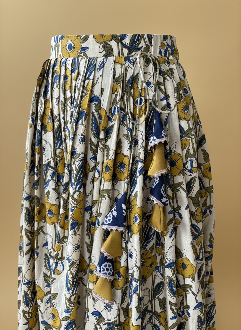 Devan x Tyohaar | Blue & Green Navratri Handblock Printed Lehenga Set-Binks