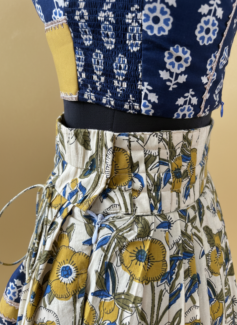 Devan x Tyohaar | Blue & Green Navratri Handblock Printed Lehenga Set-Binks