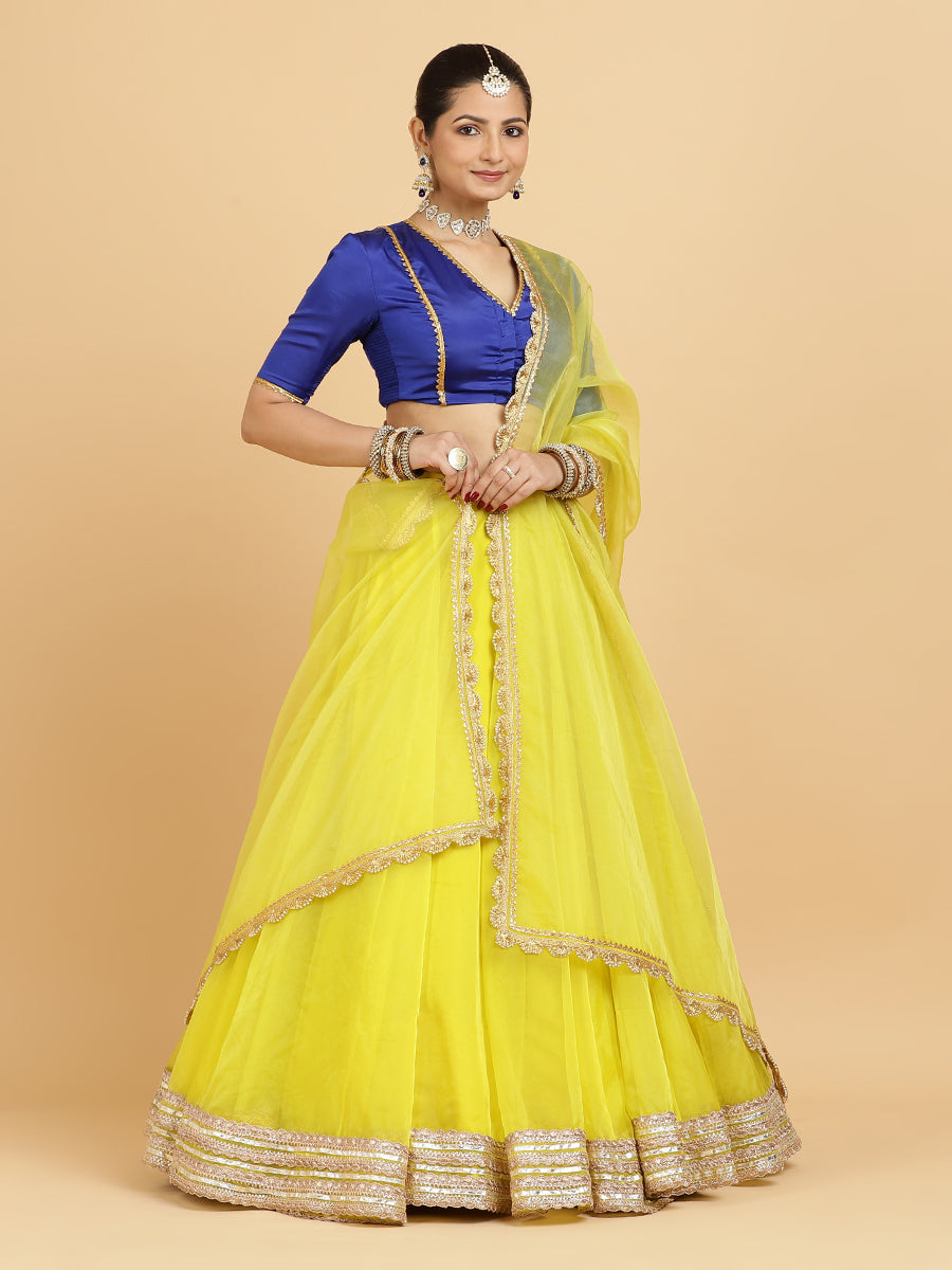 Farah Begum 4-Pc Lehenga Set x Tyohaar, in Yellow, featuring elbow sleeves and v-neckline, made for party & festive (view 6).