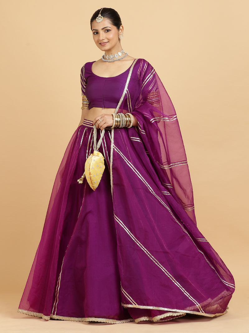 Heer Anisha 4-Pc Lehenga Set x Tyohaar | Purple Lehenga, Purple Blouse with Falak Purple Dupatta and Cancan Skirt-Binks