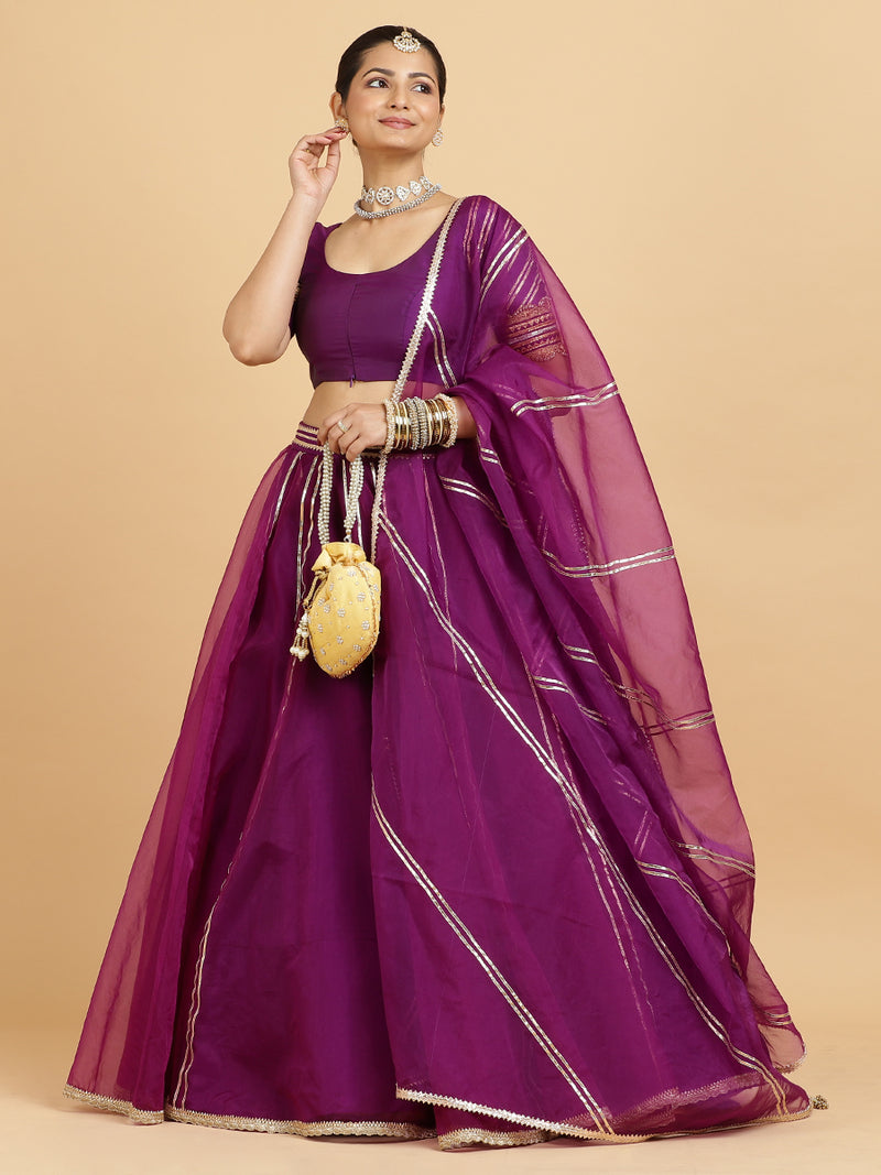 Heer Anisha 4-Pc Lehenga Set x Tyohaar | Purple Lehenga, Purple Blouse with Falak Purple Dupatta and Cancan Skirt-Binks