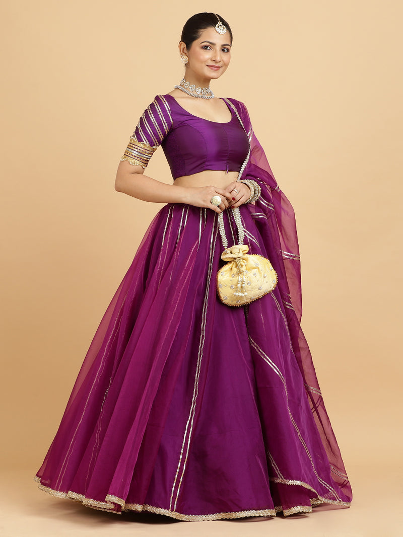Heer Anisha 4-Pc Lehenga Set x Tyohaar | Purple Lehenga, Purple Blouse with Falak Purple Dupatta and Cancan Skirt-Binks