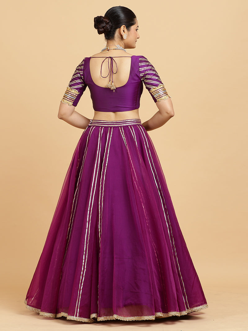 Heer Anisha 4-Pc Lehenga Set x Tyohaar | Purple Lehenga, Purple Blouse with Falak Purple Dupatta and Cancan Skirt-Binks