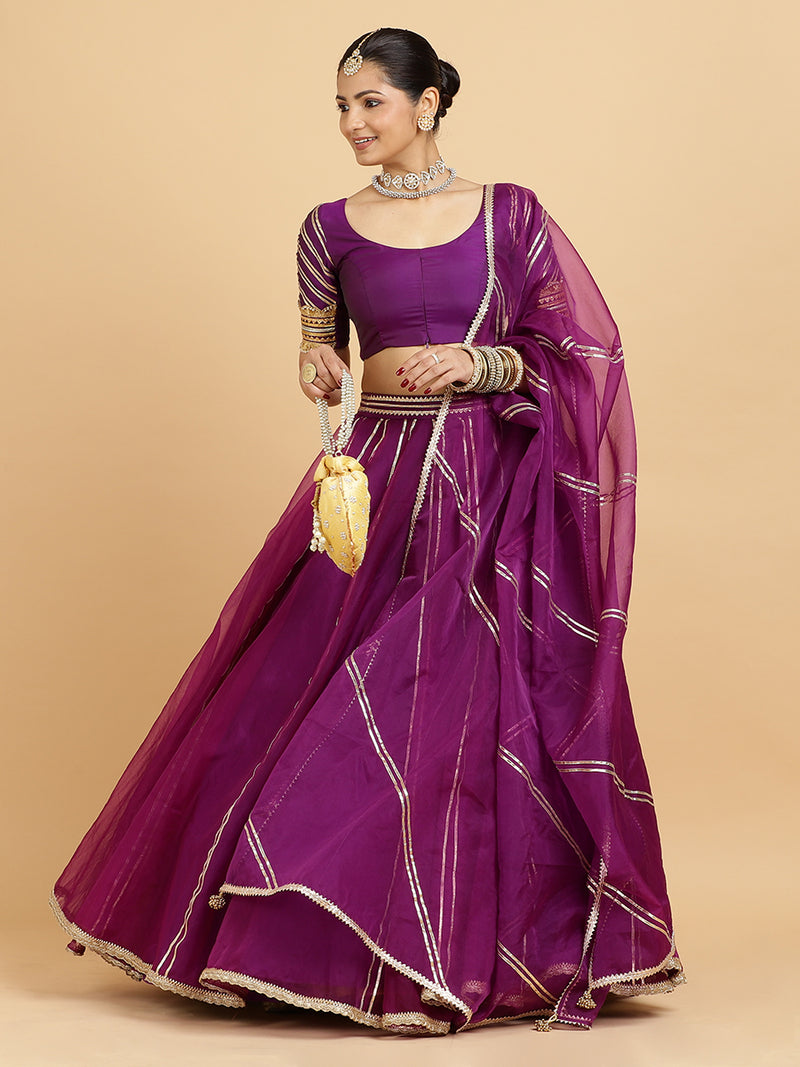 Heer Anisha 4-Pc Lehenga Set x Tyohaar | Purple Lehenga, Purple Blouse with Falak Purple Dupatta and Cancan Skirt-Binks