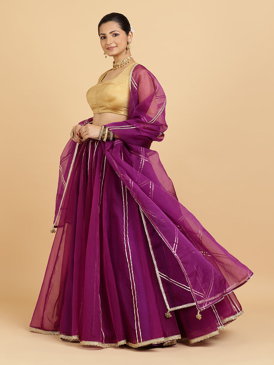 Heer Aziza 4-Pc Lehenga Set x Tyohaar, in Purple, featuring elbow sleeves and square neckline, made for party & festive.