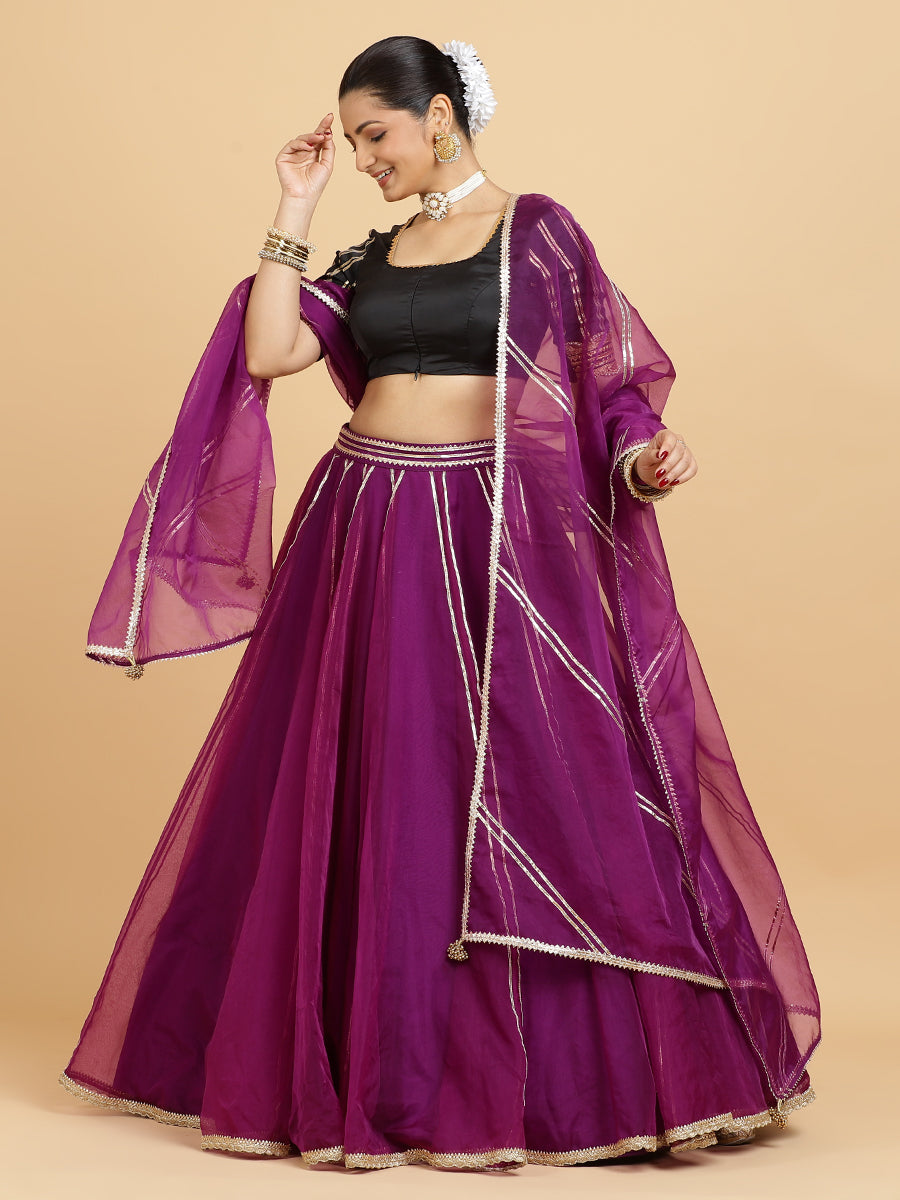 Heer Aziza 4-Pc Lehenga Set x Tyohaar, in Purple, featuring elbow sleeves and square neckline, made for party & festive.
