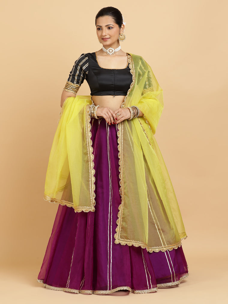 Heer Aziza 4-Pc Lehenga Set x Tyohaar, in Purple, featuring elbow sleeves and square neckline, made for party & festive.